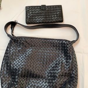 Botega Veneta vintage Navy leather bag and matching wallet